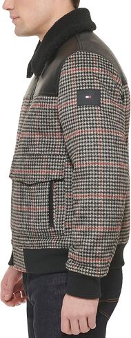 Tommy Hilfiger Men's Mixed Media Wool Blend Sherpa Collar Bomber, Plaid, X-Large in Saudi Arabia