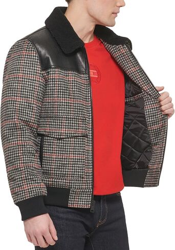 Tommy Hilfiger Men's Mixed Media Wool Blend Sherpa Collar Bomber, Plaid, X-Large in Saudi Arabia