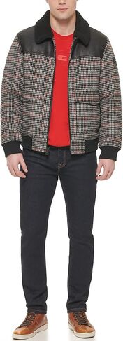 Tommy Hilfiger Men's Mixed Media Wool Blend Sherpa Collar Bomber, Plaid, X-Large in Saudi Arabia
