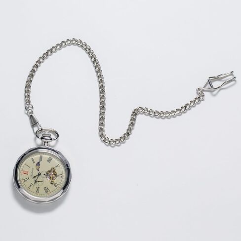 Mechanical Pocket Watches Roman Numerals Open Face with Chain Men 24-Hour Moon Sun + Box in Saudi Arabia