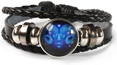 Fuqimanman2020 Zodiac Signs Spirit Bracelet Adjustable 12 Constellation Bracelet Multilayer Black Leather Wrap Bracelets Christmas Birthday Jewelry Gifts for Women Men in Saudi Arabia