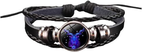 Fuqimanman2020 Zodiac Signs Spirit Bracelet Adjustable 12 Constellation Bracelet Multilayer Black Leather Wrap Bracelets Christmas Birthday Jewelry Gifts for Women Men in Saudi Arabia