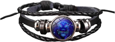 Fuqimanman2020 Zodiac Signs Spirit Bracelet Adjustable 12 Constellation Bracelet Multilayer Black Leather Wrap Bracelets Christmas Birthday Jewelry Gifts for Women Men in Saudi Arabia
