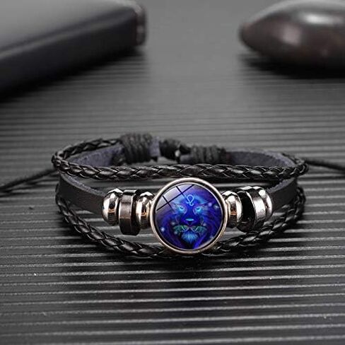 Fuqimanman2020 Zodiac Signs Spirit Bracelet Adjustable 12 Constellation Bracelet Multilayer Black Leather Wrap Bracelets Christmas Birthday Jewelry Gifts for Women Men in Saudi Arabia