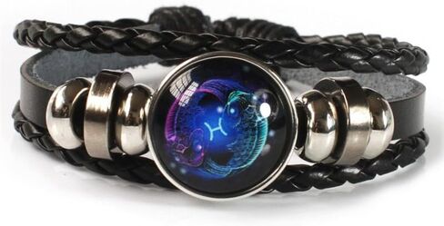 Fuqimanman2020 Zodiac Signs Spirit Bracelet Adjustable 12 Constellation Bracelet Multilayer Black Leather Wrap Bracelets Christmas Birthday Jewelry Gifts for Women Men in Saudi Arabia