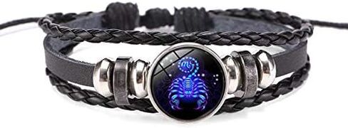 Fuqimanman2020 Zodiac Signs Spirit Bracelet Adjustable 12 Constellation Bracelet Multilayer Black Leather Wrap Bracelets Christmas Birthday Jewelry Gifts for Women Men in Saudi Arabia