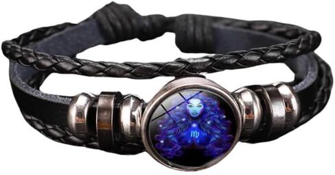 Fuqimanman2020 Zodiac Signs Spirit Bracelet Adjustable 12 Constellation Bracelet Multilayer Black Leather Wrap Bracelets Christmas Birthday Jewelry Gifts for Women Men in Saudi Arabia