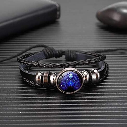 Fuqimanman2020 Zodiac Signs Spirit Bracelet Adjustable 12 Constellation Bracelet Multilayer Black Leather Wrap Bracelets Christmas Birthday Jewelry Gifts for Women Men in Saudi Arabia