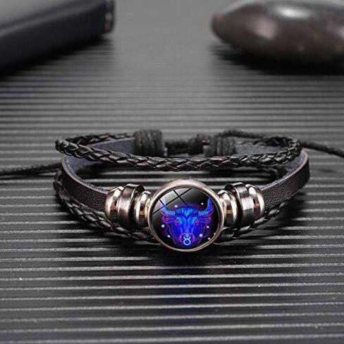 Fuqimanman2020 Zodiac Signs Spirit Bracelet Adjustable 12 Constellation Bracelet Multilayer Black Leather Wrap Bracelets Christmas Birthday Jewelry Gifts for Women Men in Saudi Arabia