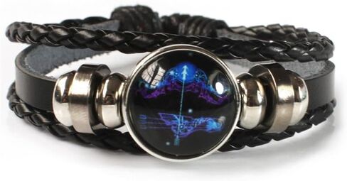 Fuqimanman2020 Zodiac Signs Spirit Bracelet Adjustable 12 Constellation Bracelet Multilayer Black Leather Wrap Bracelets Christmas Birthday Jewelry Gifts for Women Men in Saudi Arabia