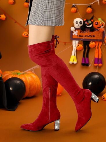Allegra K Women's Chunky Heels Bling Rhinestone Over the Knee High Boots in Saudi Arabia