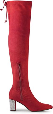 Allegra K Women's Chunky Heels Bling Rhinestone Over the Knee High Boots in Saudi Arabia