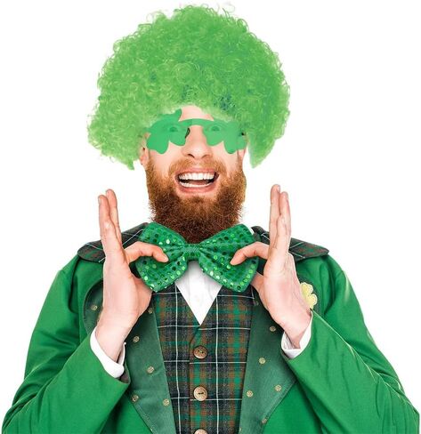 St Patrick's Day Party Favors Supplies Set, St. Patricks Day Accessories Cosplay Props Irish Party Funny Costume Accessory Party Supplies Green Wig, Green Beard, Clover Sunglasses, Sequin Bow, Green, in Kuwait
