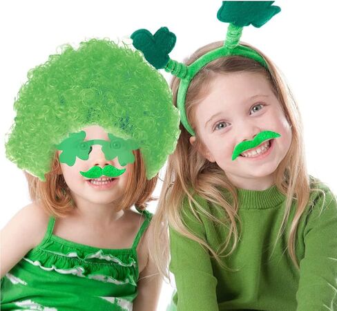 St Patrick's Day Party Favors Supplies Set, St. Patricks Day Accessories Cosplay Props Irish Party Funny Costume Accessory Party Supplies Green Wig, Green Beard, Clover Sunglasses, Sequin Bow, Green, in Kuwait