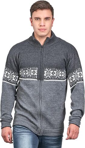 سترة رجالية بسحاب كامل من صوف الألبكة - سترة أيسلندي (متوسط) رمادي in Kuwait