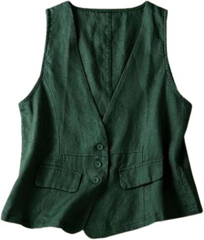 سترة Lu's Chic النسائية برقبة على شكل حرف V، بلوزة ناعمة للخريف، فضفاضة، بأزرار عمل، بدون أكمام، رفيعة، غير رسمية، صيفية بدون أكمام in Kuwait