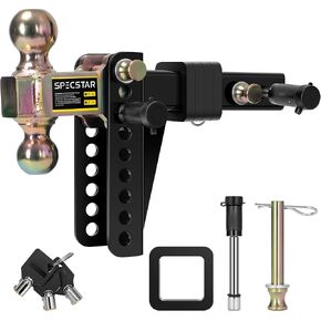 SPECSTAR Adjustable Trailer Hitch, 6-Inch Rise/Drop Steel Drop Hitch, 2 & 2-5/16 Inch Ball Fits 2-Inch Receiver 15,000Lbs GTW Tow Hitch with Double Stainless Steel Locks