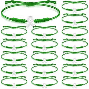 20 pcs Mental Health Awareness Bracelet Green Awareness Ribbon Bracelets Adjustable Green Ribbon Wristbands Unisex for Men Women Mental Health Awareness Month Gifts for Men Women