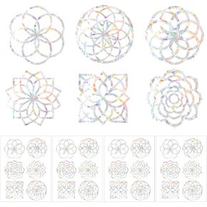 24pcs Mandala Window Clings, Anti-Collision Window Stickers for Bird Window Strike Prevention Prism Rainbow Static Window Decals Glass Doors Indoor Decorations