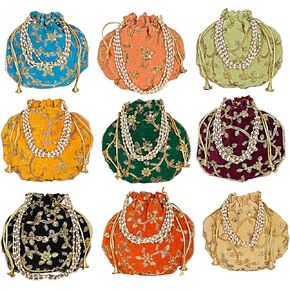 Radharani Arts Women Handicrafts and jewellery Designer Velvet Potli Bags or Wristlets or rajasthani batwa for Wedding & Parties, Best for gifting Lot of 05 PCS
