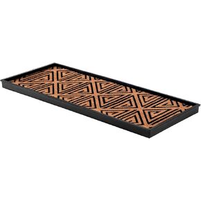 Anji Mountain Rubber Boot/Shoe Tray with Coir, Fits 3 Pair (34.5"" Wide), Tan and Black Tribal Insert (AMB0BT3F-013)