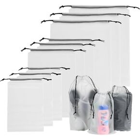 Cosmos 12 Pcs Travel Shoe Bags Translucent Drawstring Bag Waterproof Multipurpose Travel Clothes Organizer Shoe Storage Bag Toiletry Bag for Home Travel Sport Outdoor, 3 Assorted Sizes