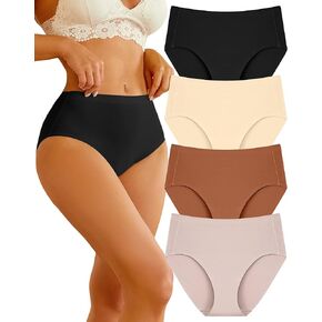 High Waisted Underwear for Women Lightweight No Show Panties Comfortable Full Coverage Briefs Seamless 4 Pack