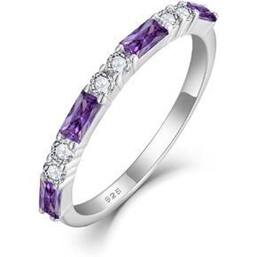925 Sterling Silver Eternity Birthstone Ring for Women Stackable Baguette Gemstone Ring for Her Size 5-10