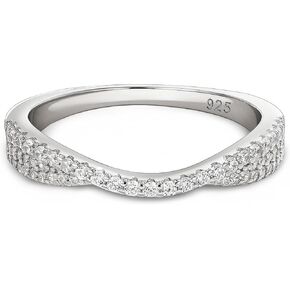Wuziwen 925 Sterling Silver Cubic Zirconia Rings for Women Curved Half Eternity Ring Wedding Band for Her Stackable Anniversary
