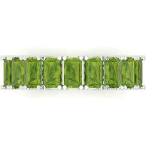 2.61 ct Brilliant Emerald Cut Natural Peridot 14k White Gold Bridal Engagement Wedding Desginer Eternity Band SZ 6.75