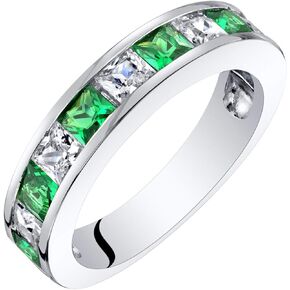 PEORA Half Eternity Wedding Ring Band for Women 925 Sterling Silver in Princess Cut Gemstones, Sizes 5 to 9