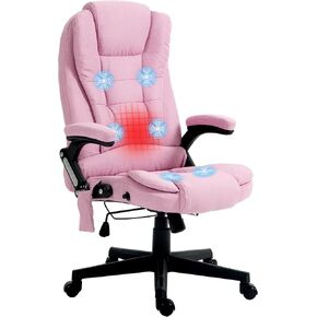 HOMCOM 6 Point Vibrating Massage Office Chair with Heat, Linen High Back Executive Office Chair with Reclining Backrest, Padded Armrests and Remote, Gray