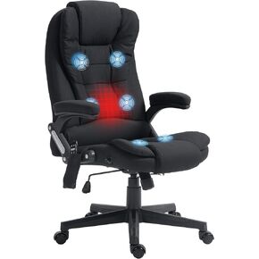 HOMCOM 6 Point Vibrating Massage Office Chair with Heat, Linen High Back Executive Office Chair with Reclining Backrest, Padded Armrests and Remote, Gray