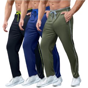 3 Pack Men's Athletic Pant with Pockets Open Bottom Sweatpants for Men Workout,Running,Training,Jogging Pants