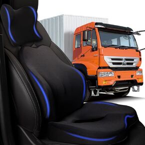 Truck Seat Cushion, 2PC 100% Memory Foam Seat Cushion for Truck Driver, Truck Driver Seat Cushion & Back Support, Semi Truck Accessories for Men -Seat cushion-18x14.5x3.5in, Lumbar Cushion-16.5x15.4x5