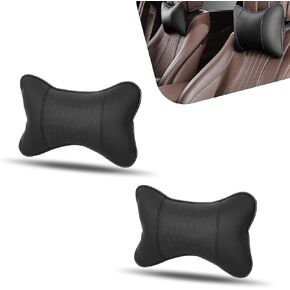 2 PCS Car Seat Neck Pillow, 9.8" x 6.6" x 3.5" Comfortable Support Neck Pressure Relief Cushion for All Seasons, Bone Shaped Breathable PU + Soft Fill Pillow, Universal for Cars (Black)