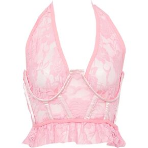 Daisy corsets Womens Lavish Lt Pink Lace Underwire Cincher W/Built in Halter Top