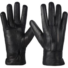 Winter Genuine Sheepskin Leather Gloves For Women,Touchscreen Gloves,Black Driving Gloves with Warm Lining