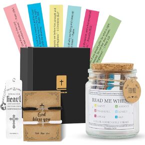 Bible Verse Jar,5 Pcs Christian Gifts Set For Women and Men,Read Me When Prayer Jar,Hope Jar,Scripture Jar,Religious Gift with 90 Mini Verses,2 Cross Bracelets，1 Metal Bookmark