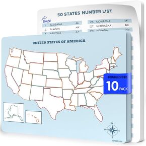 SCRIBBLEDO US Map Practice Sheets 11"x14" Map Of The United States Dry Erase Sheets Homeschool Supplies United States Map Teacher Students Classroom Pack of 10 Sheets
