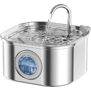 Cat Water Fountain Stainless Steel: 108oz/3.2L Automatic Pet Water Fountain - Dog Water Dispenser with Water Level Window - for Cats Inside with 4 Replacement Filters and 4 Sponge…