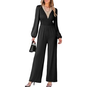 Dokotoo Women's Casual Loose Jumpsuits One Piece Long Sleeve Overalls Wide Leg Long Pant Rompers With Pockets