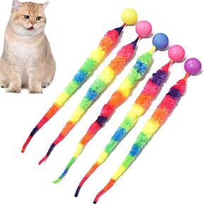 Interactive Cat Balls, 5 Packs Cat Bouncy Balls with Rainbow Worm Cat Chaser Toy Cat Exrecise Toy Balls, Hour of Entertainment, Safe for Your Kitty