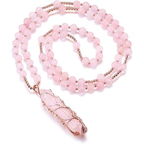 CrystalTears Healing Crystal Necklace for Women Tree Life Wire Wrapped Quartz Crystal Point Stone Pendant Necklace Gemstone Beaded Necklace Jewelry Crystal Gifts for Women Mom