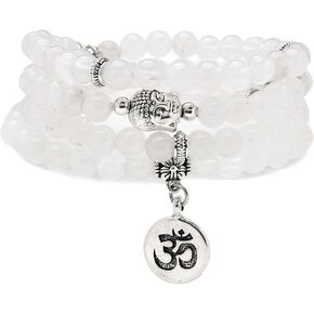 Japa Mala Beads 108 Bracelet, Buddha Charm Necklace with OM Yoga Symbol Charm for Men or Women