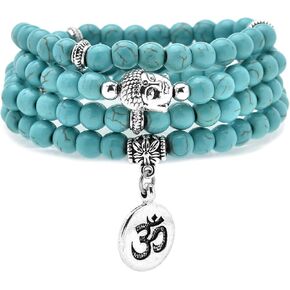 Japa Mala Beads 108 Bracelet, Buddha Charm Necklace with OM Yoga Symbol Charm for Men or Women
