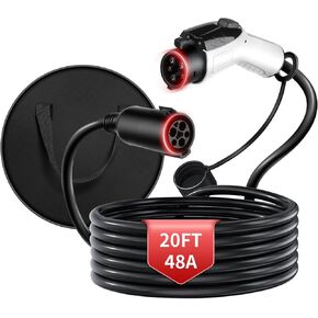 48A 20ft J1772 EV Extension Cable, Level 2 EV Charger Extension Cord, Heavy-Duty 240V EV Extension Cable for Fast Charging
