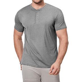 Mens Henley Shirt Dry Fit Tech 3 Button Slim Fit Quick Dry Gym Tshirt Short Sleeve Lightweight Casual T Basic Tee