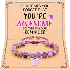 Natural Stone Purple Butterfly Bracelet Back to School You are Awersome Gifts for Teen Girls