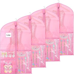 4Pack Garment Bags for Dance Costumes, Foldable and Portable 40"Dance Garment Bags for Dancers, Dance Costume Garment Bag with 4 Pockets & Stronger Zipper (Pink) in Saudi Arabia